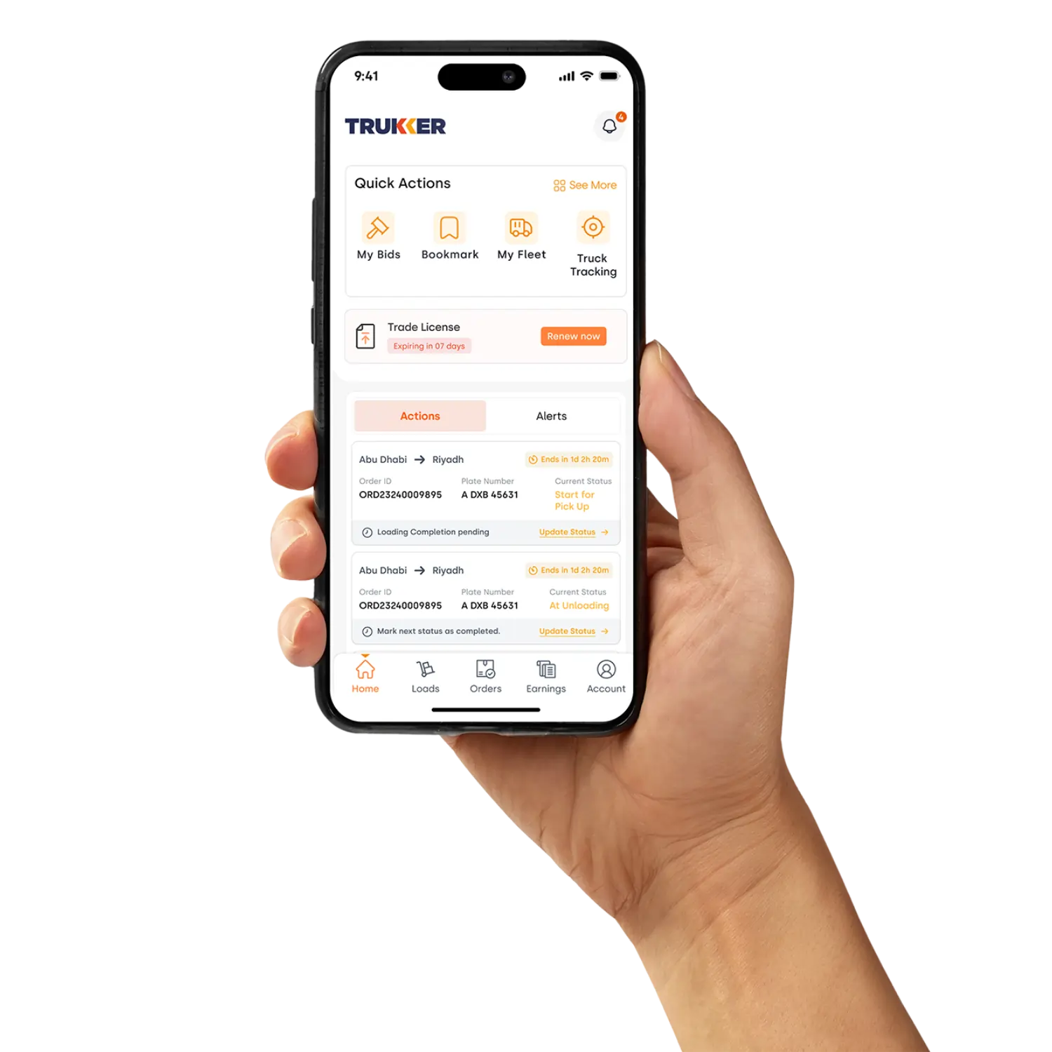 TruKKer partner mobile app interface
